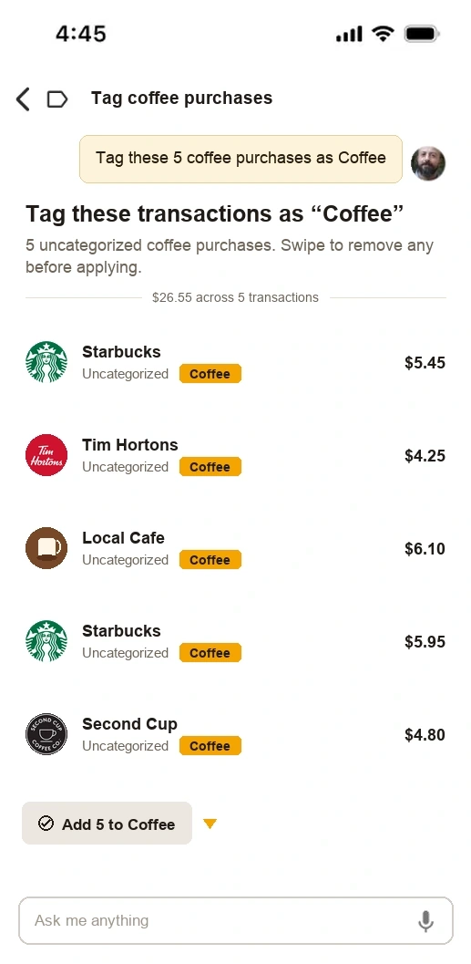 Savi chatting about coffee purchases and categories