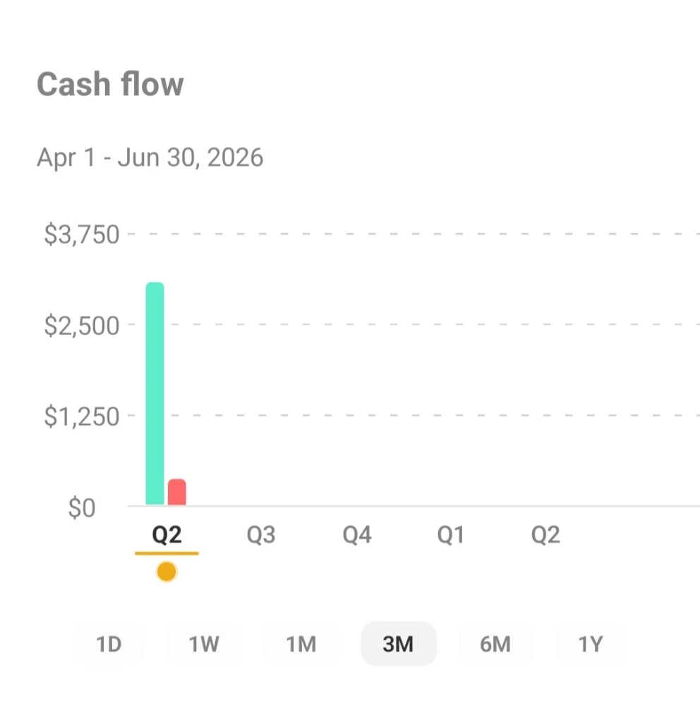 Cash flow chart showing income and expenses over time