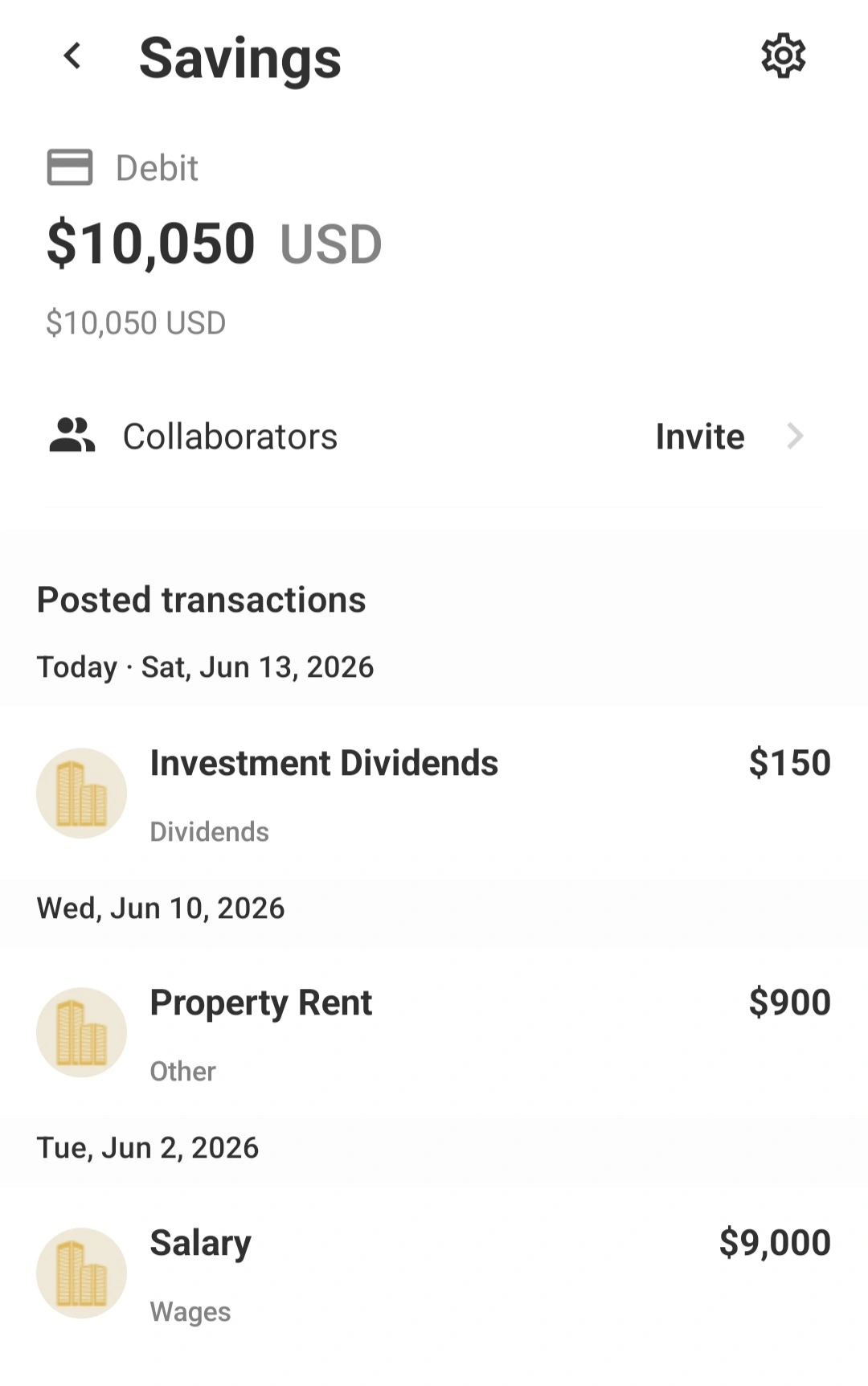 Savings account screen in the Savi wallet