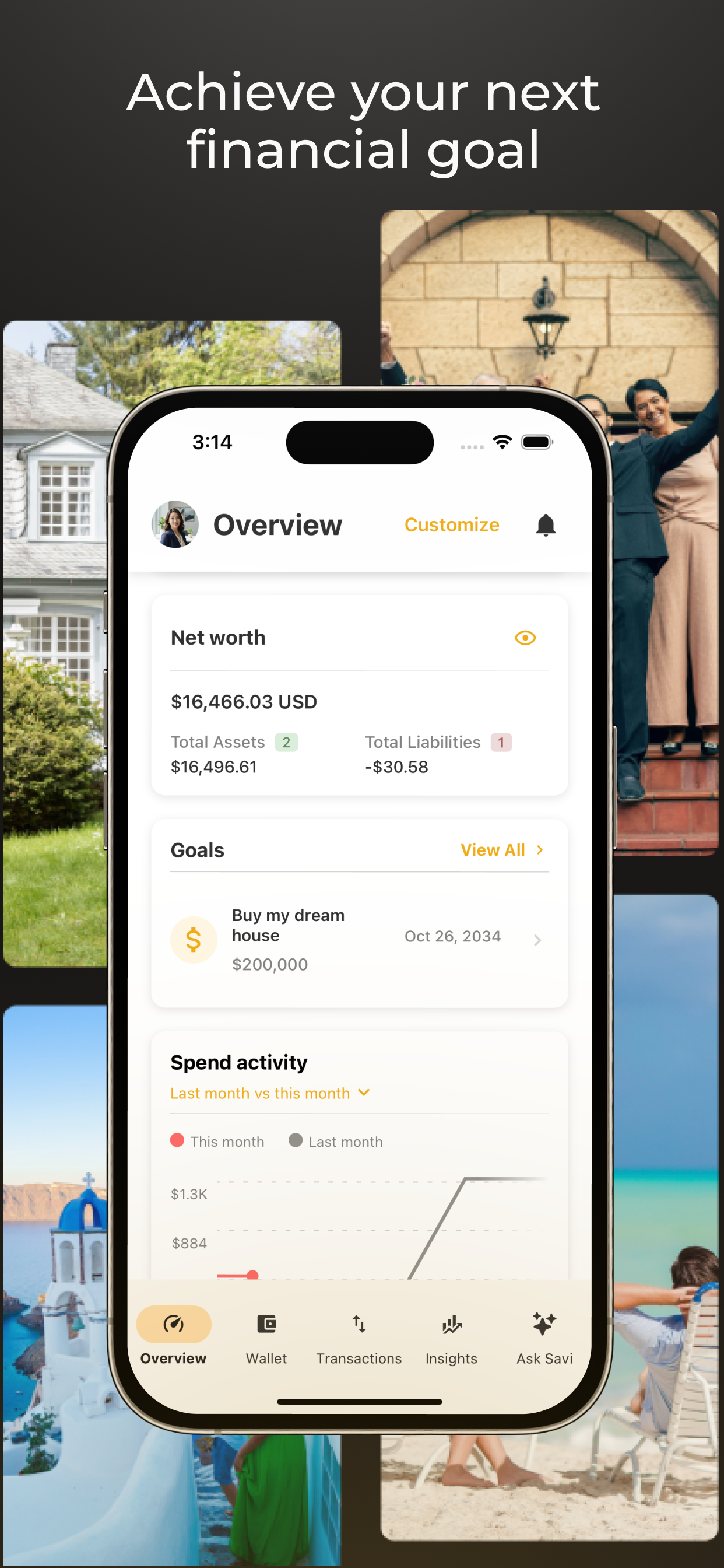 Achieve your next financial goal — Overview screen