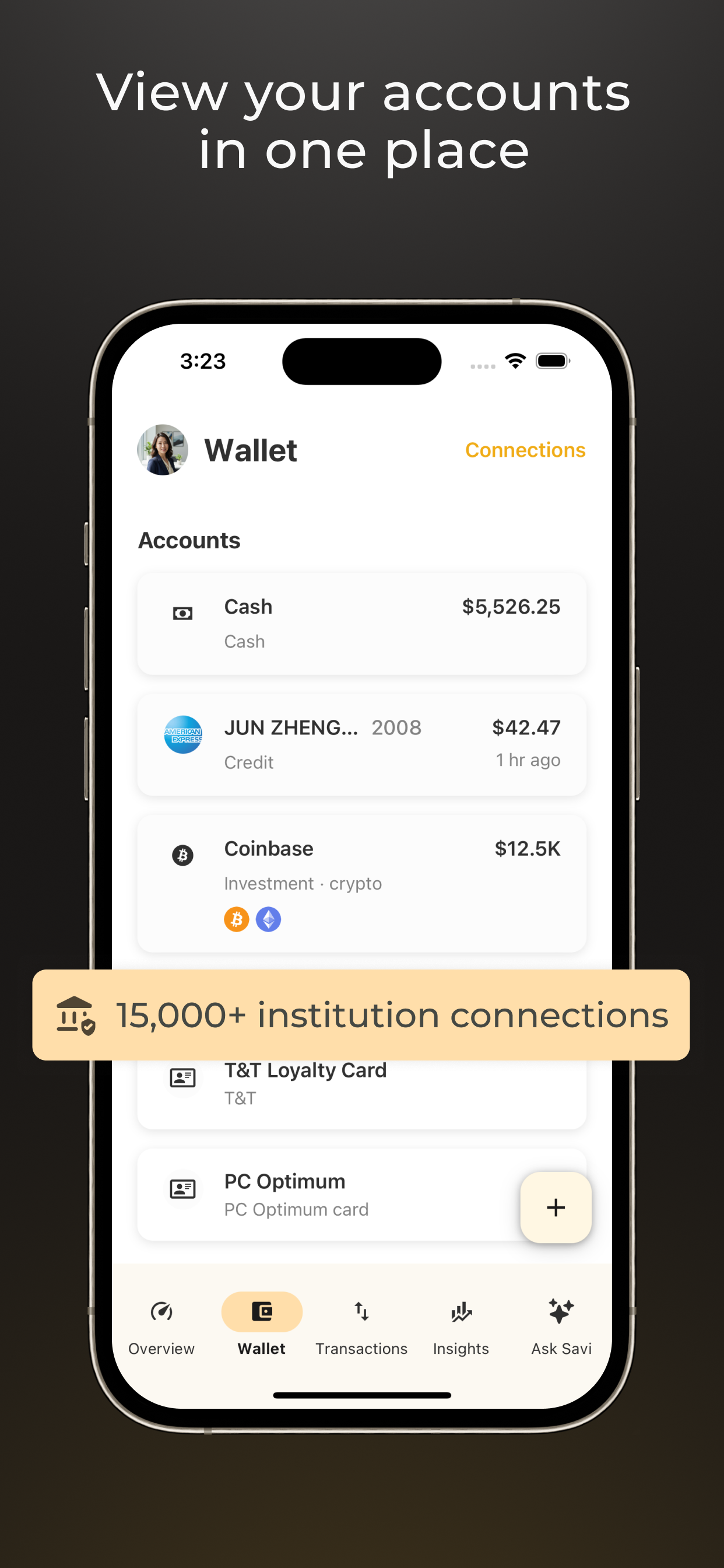 View your accounts in one place — Wallet screen