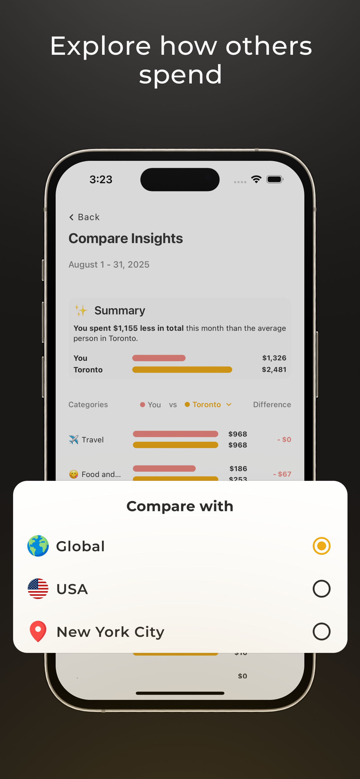 Explore how others spend — Compare Insights screen
