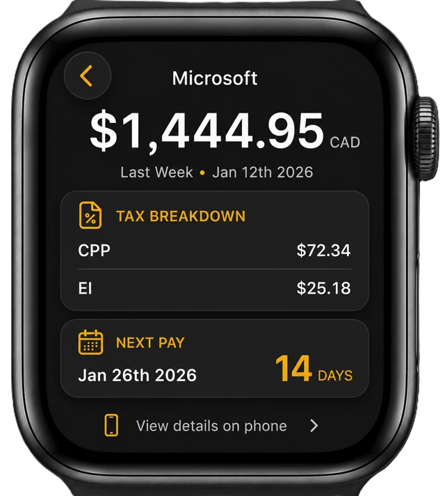 Pay cheques breakdown screen